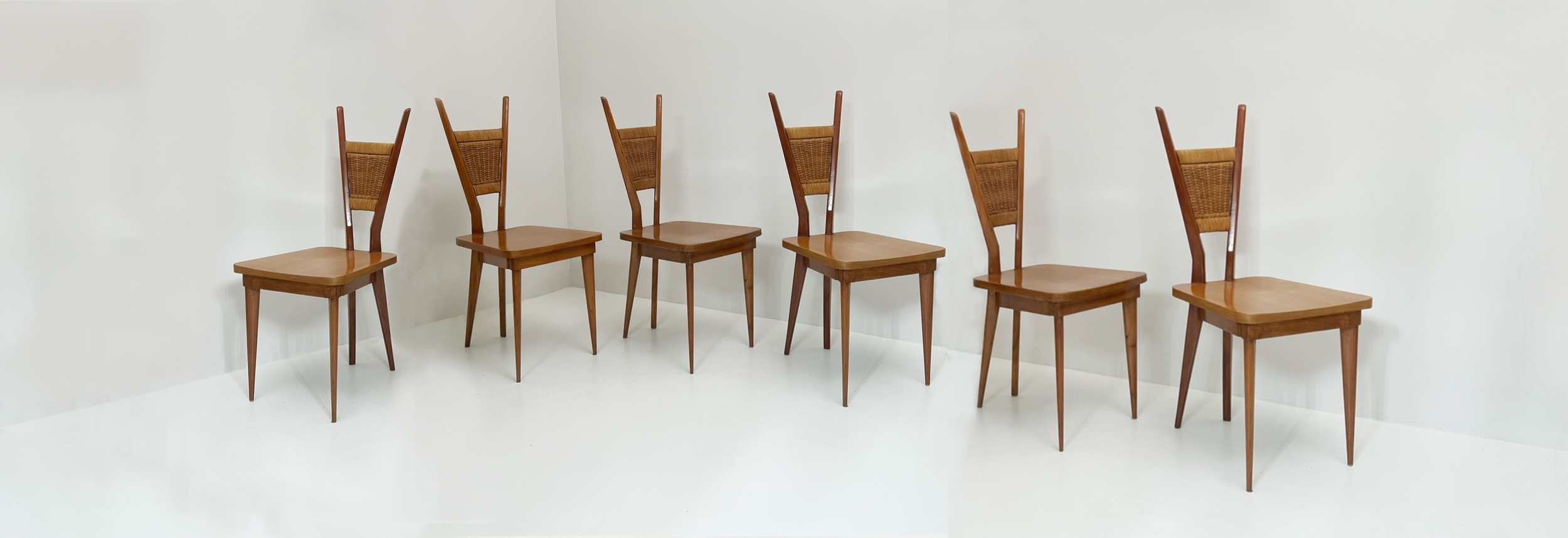 set di sei sedie anni50 in legno e midollino 097 SE copia